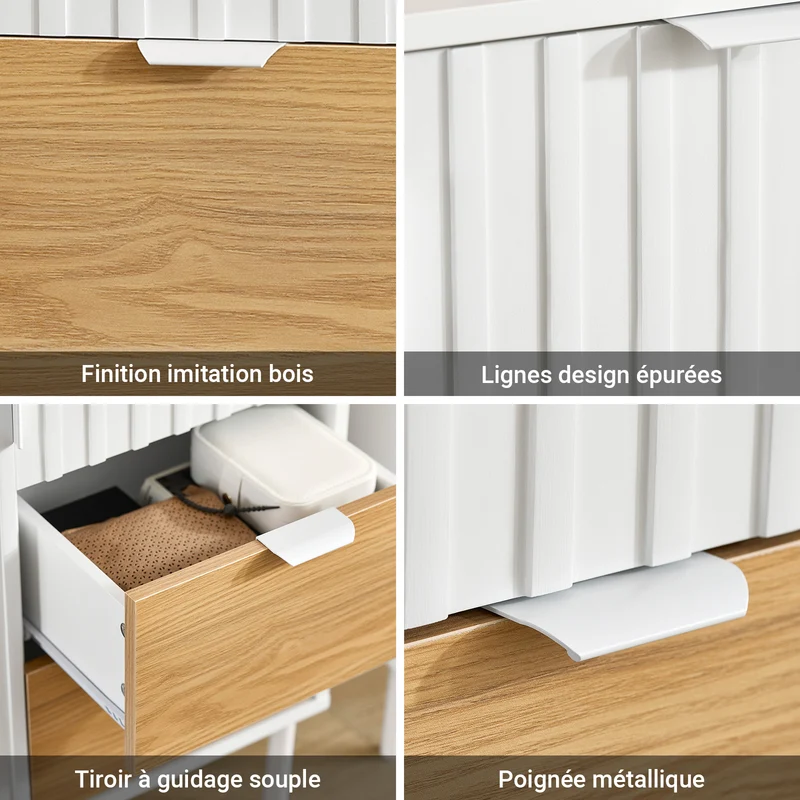 SoBuy FSB91-WN Buffet Meuble de Rangement avec 3 Tiroirs et 1 Porte, Pieds en Métal, Commode Multifonction pour Entrée Salon – 75x35x76 cm, Blanc et Naturel