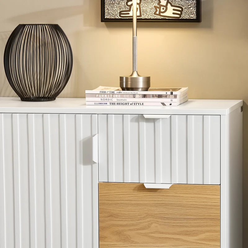 SoBuy FSB91-WN Buffet Meuble de Rangement avec 3 Tiroirs et 1 Porte, Pieds en Métal, Commode Multifonction pour Entrée Salon – 75x35x76 cm, Blanc et Naturel