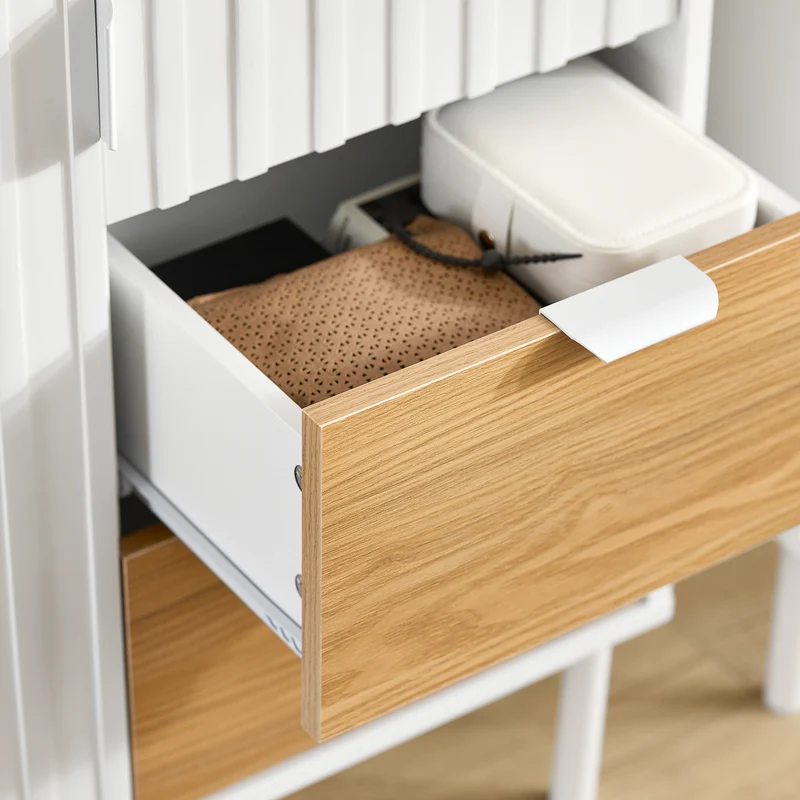 SoBuy FSB91-WN Buffet Meuble de Rangement avec 3 Tiroirs et 1 Porte, Pieds en Métal, Commode Multifonction pour Entrée Salon – 75x35x76 cm, Blanc et Naturel