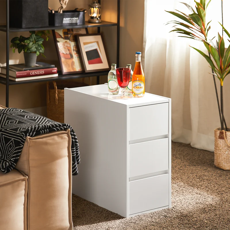 SoBuy FBT144-W Bout de Canapé Table de Nuit Table de Chevet Table d'appoint Table de Café, 1 Plateau Rabattable et 3 Tiroirs
