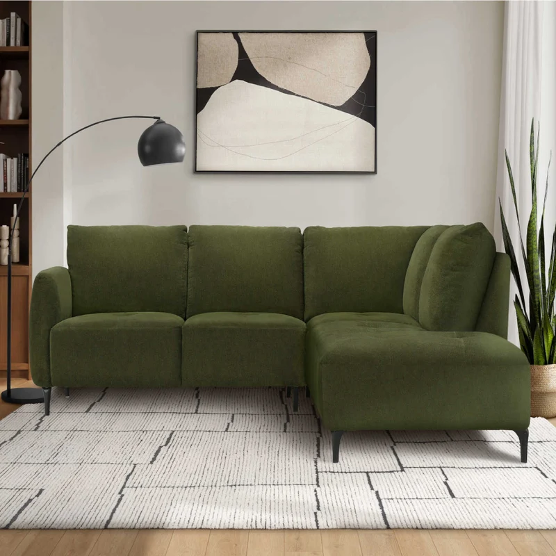 Sectionnel en tissu vert foncé avec chaise longue - Janlie