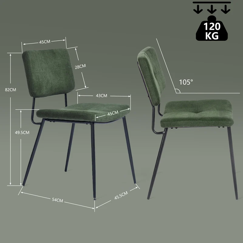 Ensemble table à manger extensible noire et 4 chaises en tissu vert, style scandinave
