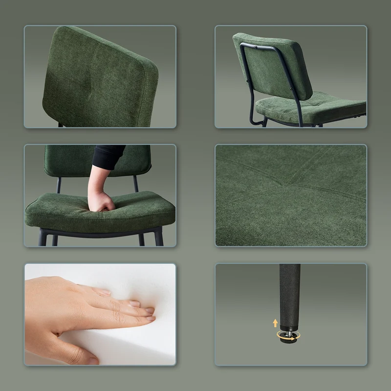 Ensemble table à manger extensible noire et 4 chaises en tissu vert, style scandinave