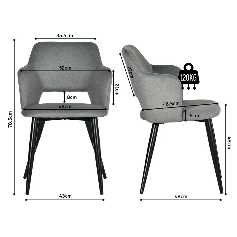 Ensemble table à manger extensible noire et 4 fauteuils en tissu gris de style scandinave
