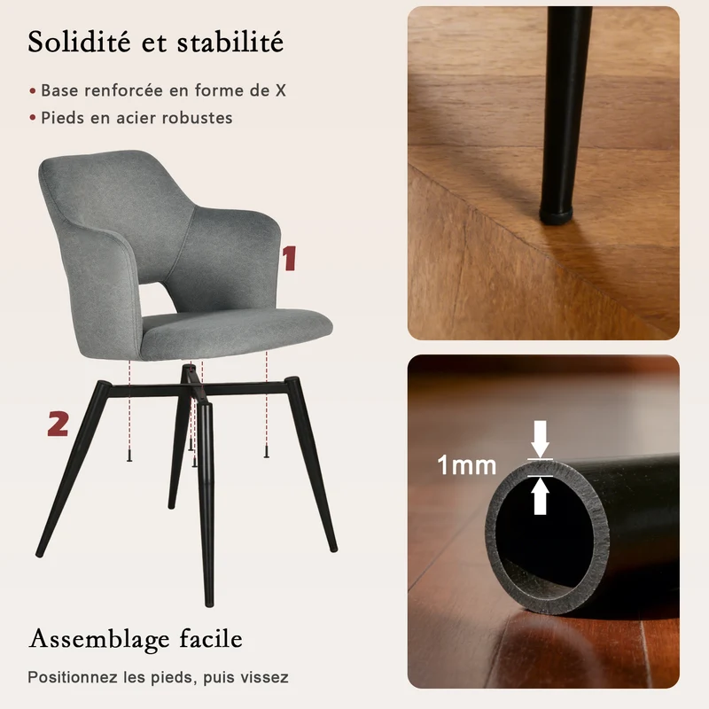 Ensemble table à manger extensible noire et 4 fauteuils en tissu gris de style scandinave