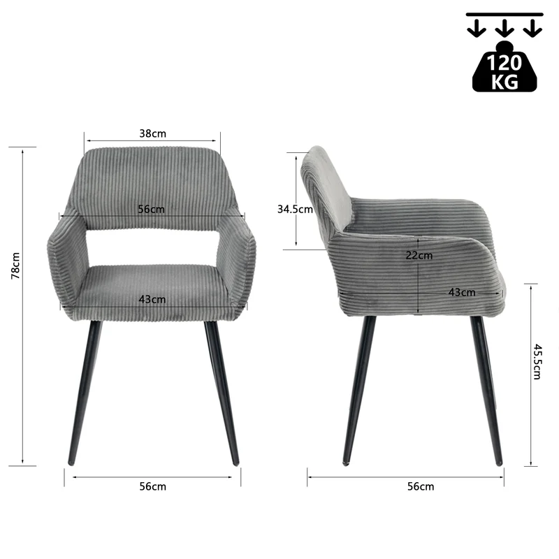 Ensemble de salle à manger de style scandinave comprenant une table ronde en chêne et 2 chaises en velours côtelé gris