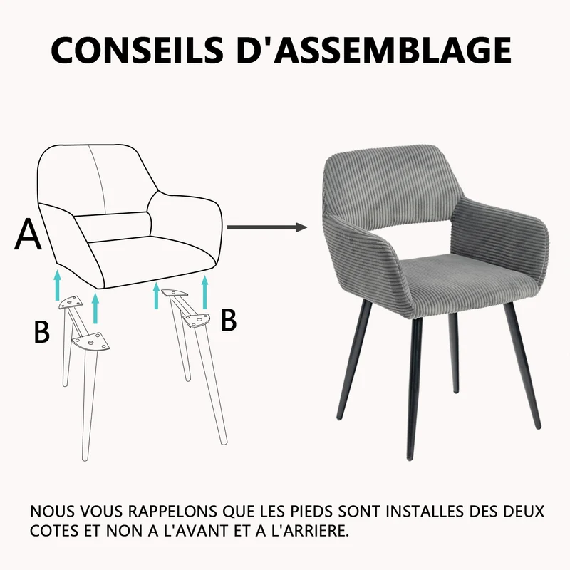 Ensemble de salle à manger de style scandinave comprenant une table ronde en chêne et 2 chaises en velours côtelé gris