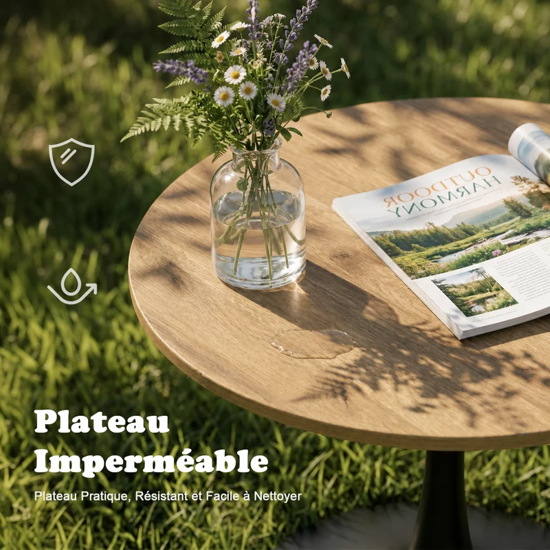 Ensemble de salle à manger de style scandinave comprenant une table ronde en chêne et quatre chaises pliantes blanches