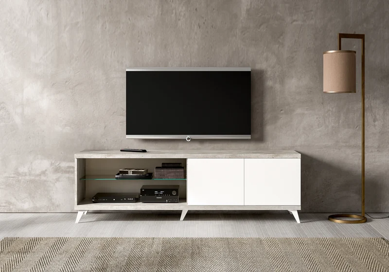 Meuble TV 200 cm et table basse blanc béton – Treviso