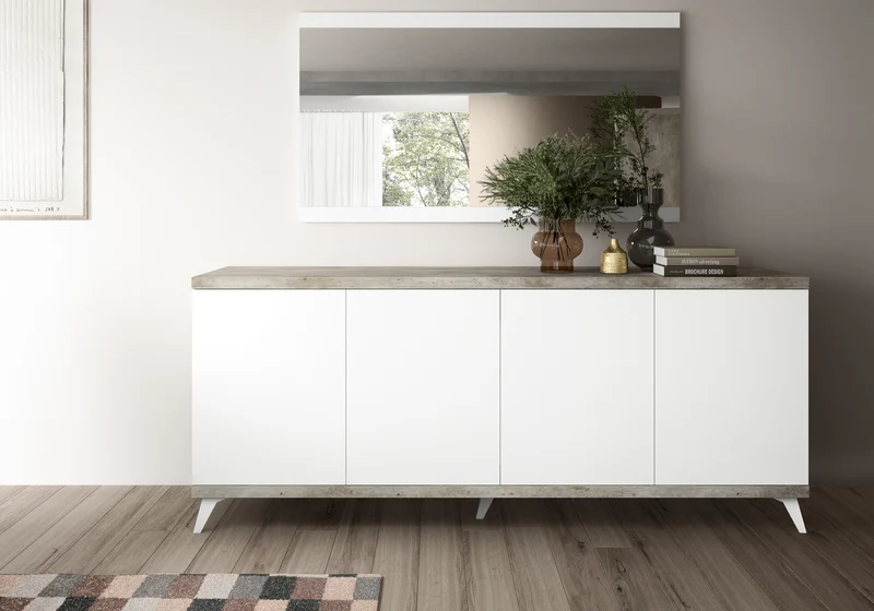 Buffet 200 cm blanc laqué béton – Treviso