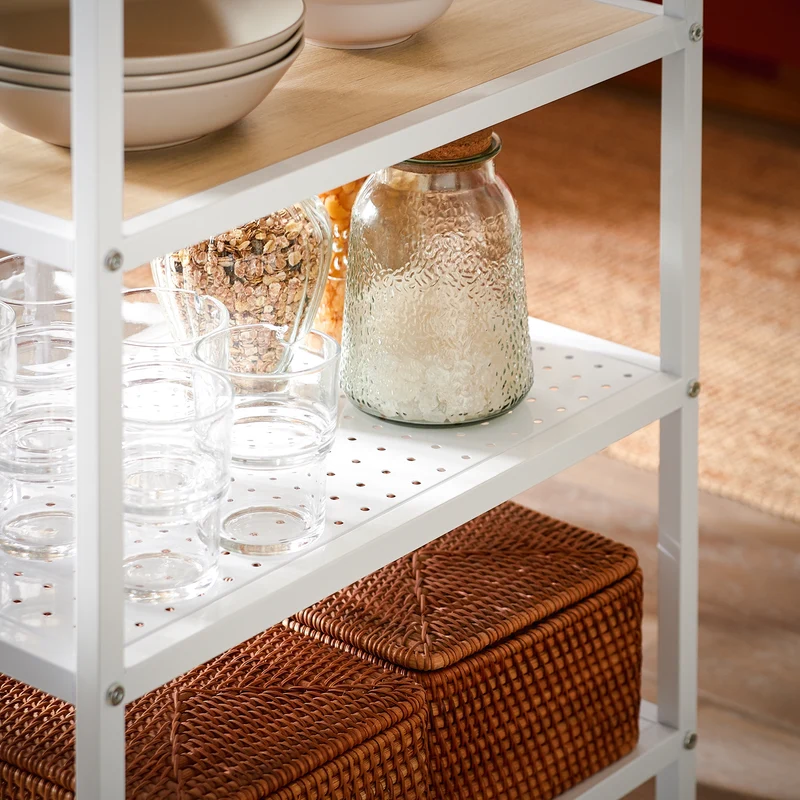 SoBuy OGT51-WN Ensemble Table et 2 Tabourets, Table Cuisine avec 3 Étagères Latérales, Table Haute Mange-Debout