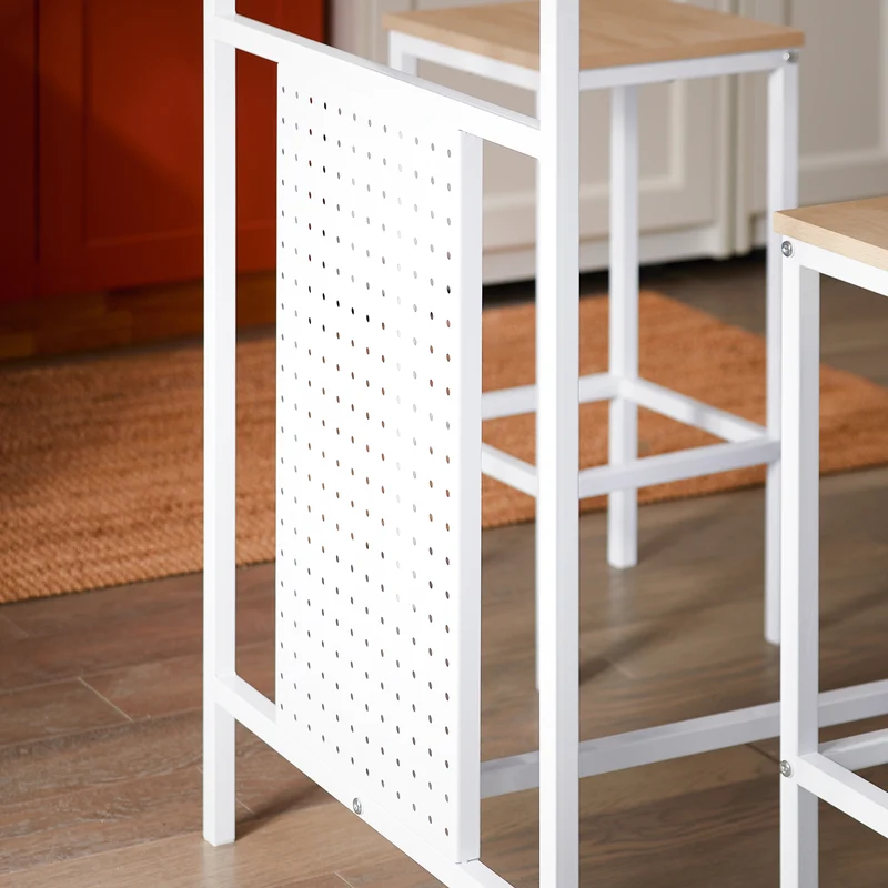 SoBuy OGT51-WN Ensemble Table et 2 Tabourets, Table Cuisine avec 3 Étagères Latérales, Table Haute Mange-Debout
