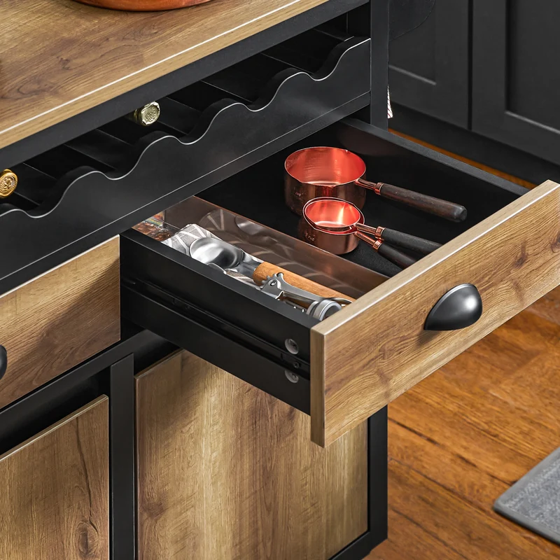 SoBuy FKW122-SCH Desserte de Cuisine à roulettes Chariot de Cuisine, 1 Porte-Bouteilles, 2 Tiroirs et 2 Portes