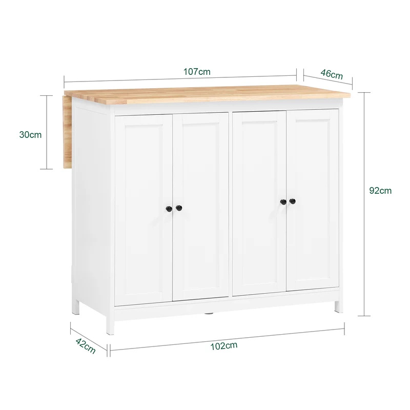 SoBuy KNL10-WN îlot Central de Cuisine Buffet de Rangement Mange-Debout avec Plans de Travail Rabattable 2 armoires 4 Portes