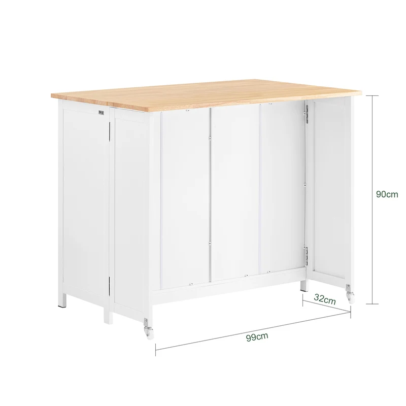 SoBuy KNL10-WN îlot Central de Cuisine Buffet de Rangement Mange-Debout avec Plans de Travail Rabattable 2 armoires 4 Portes