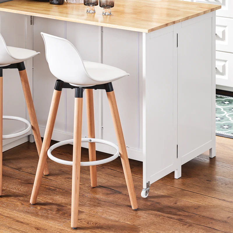 SoBuy KNL10-WN îlot Central de Cuisine Buffet de Rangement Mange-Debout avec Plans de Travail Rabattable 2 armoires 4 Portes