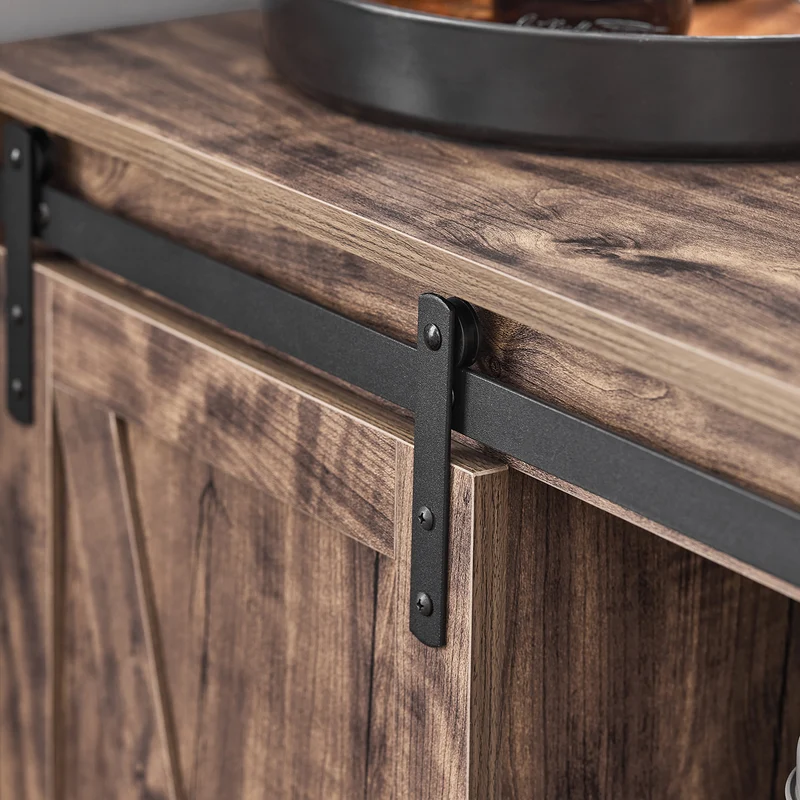 SoBuy KNL08-N îlot Central Mange-Debout Placard de Cuisine Buffet de Rangement Multi-rangements avec 1 Porte de Grange, Porte-Bouteilles, 3 Tiroirs