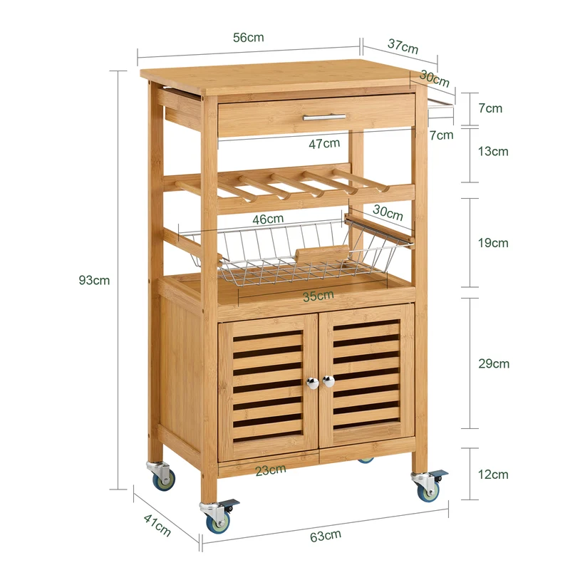 SoBuy FKW53-N Desserte cuisine Table roulante en Bambou Chariot de cuisine