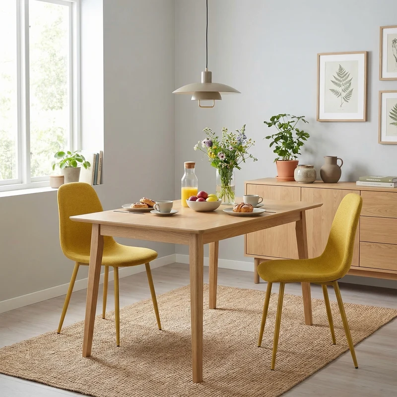 Lot de 4 chaises de salle à manger en tissu jaune doux, chaises de détente avec dossier et pieds métalliques assortis scandinave - CHARLTON