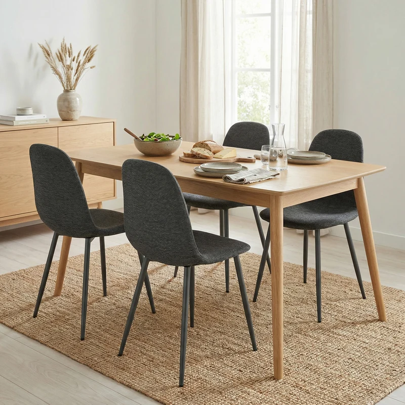 Lot de 4 chaises de salle à manger en tissu gris doux, chaises de détente avec dossier et pieds métalliques assortis scandinave - CHARLTON