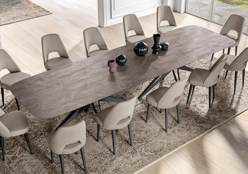 Ensemble salle à manger bois marbre - Hexagon