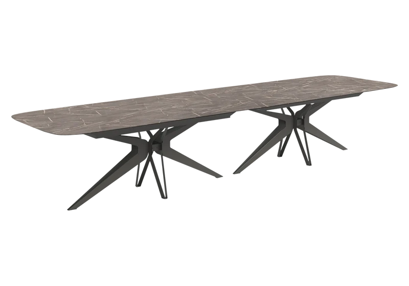 Grande table de réception et 12 chaises marbre - Hexagon