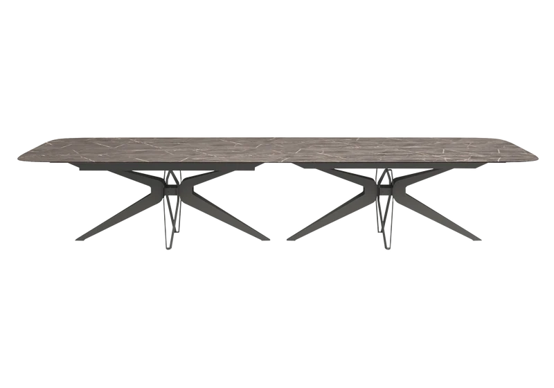 Grande table de réception et 12 chaises marbre - Hexagon