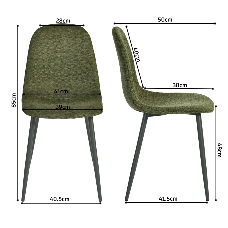 Lot de 4 chaises de salle à manger en tissu vert doux, chaises de détente avec dossier et pieds métalliques assortis scandinave - CHARLTON