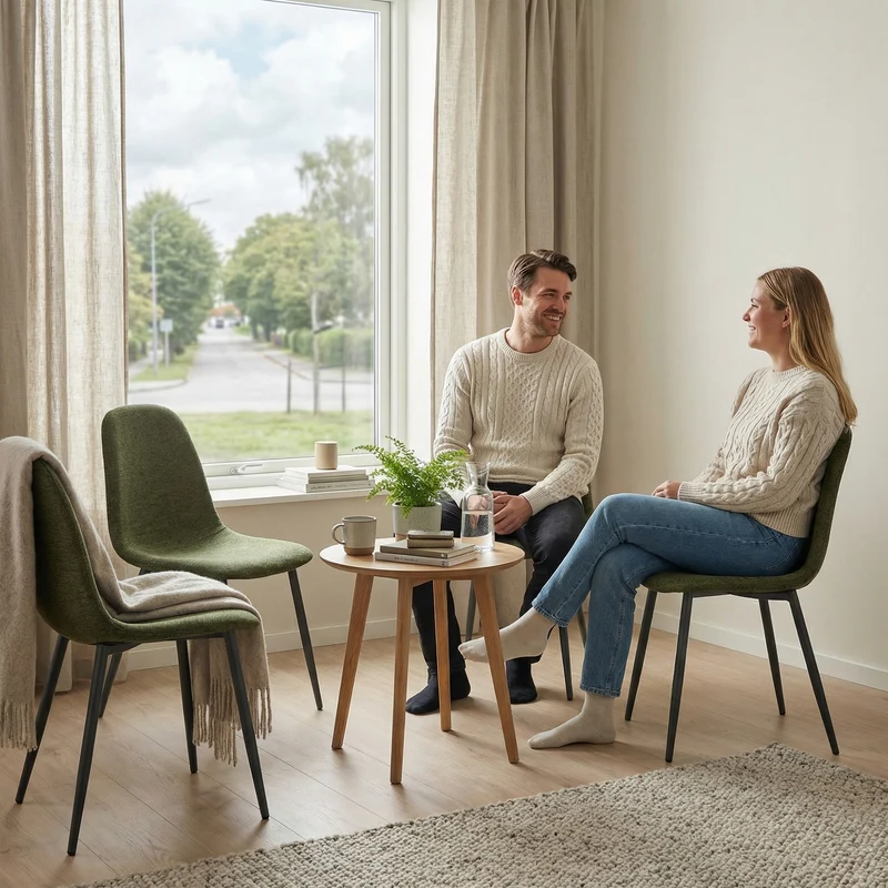 Lot de 4 chaises de salle à manger en tissu vert doux, chaises de détente avec dossier et pieds métalliques assortis scandinave - CHARLTON