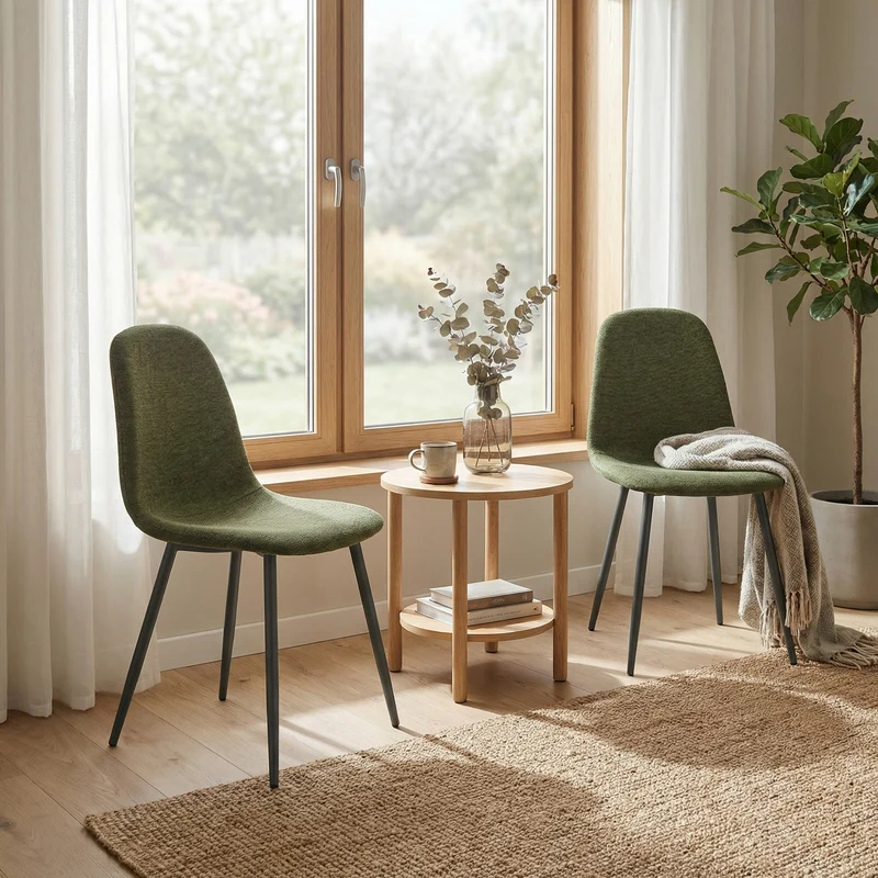 Lot de 8 chaises de salle à manger en tissu vert doux, chaises de détente avec dossier et pieds métalliques assortis scandinave - CHARLTON