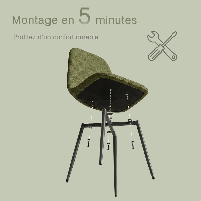 Lot de 4 chaises de salle à manger en tissu vert doux, chaises de détente avec dossier et pieds métalliques assortis scandinave - CHARLTON