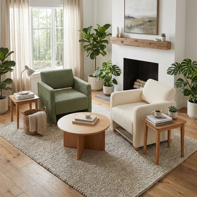 Lot de 2 fauteuil de détente 1 place canapé pour salon, fauteuil avec emballage en velours côtelé vert&beige - KARIA