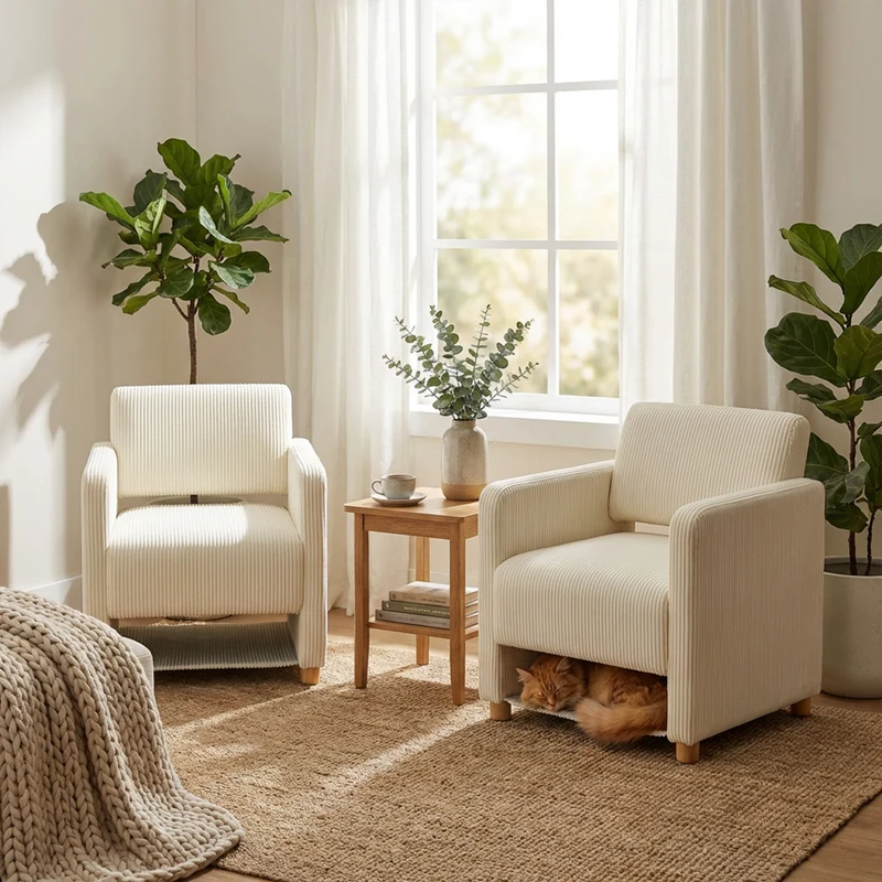 Lot de 2 fauteuil de détente 1 place canapé pour salon, fauteuil avec emballage en velours côtelé beige - KARIA