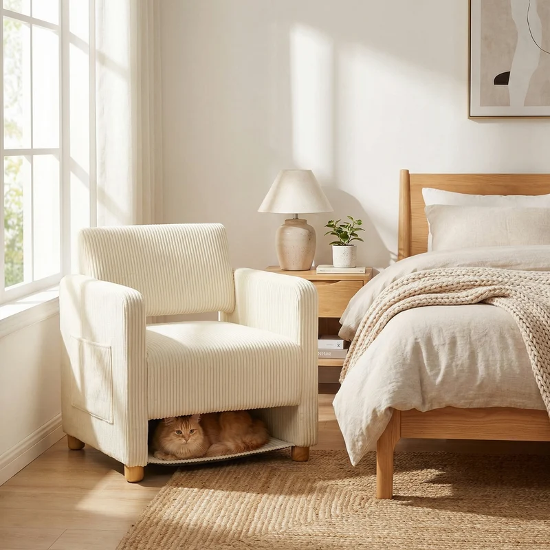 Lot de 2 fauteuil de détente 1 place canapé pour salon, fauteuil avec emballage en velours côtelé beige - KARIA
