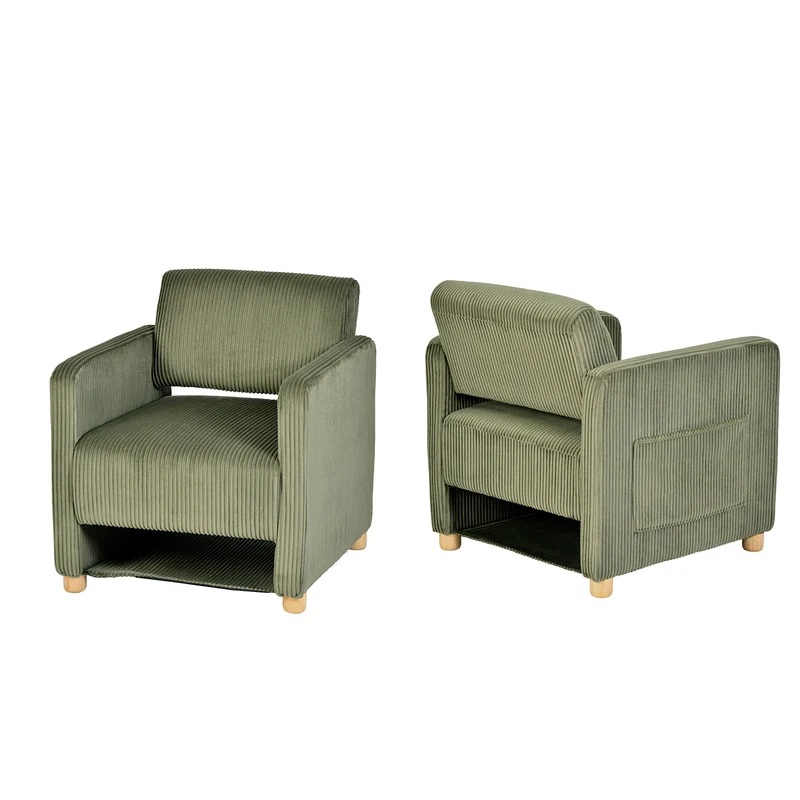 Lot de 2 fauteuil de détente 1 place canapé pour salon, fauteuil avec emballage en velours côtelé vert - KARIA