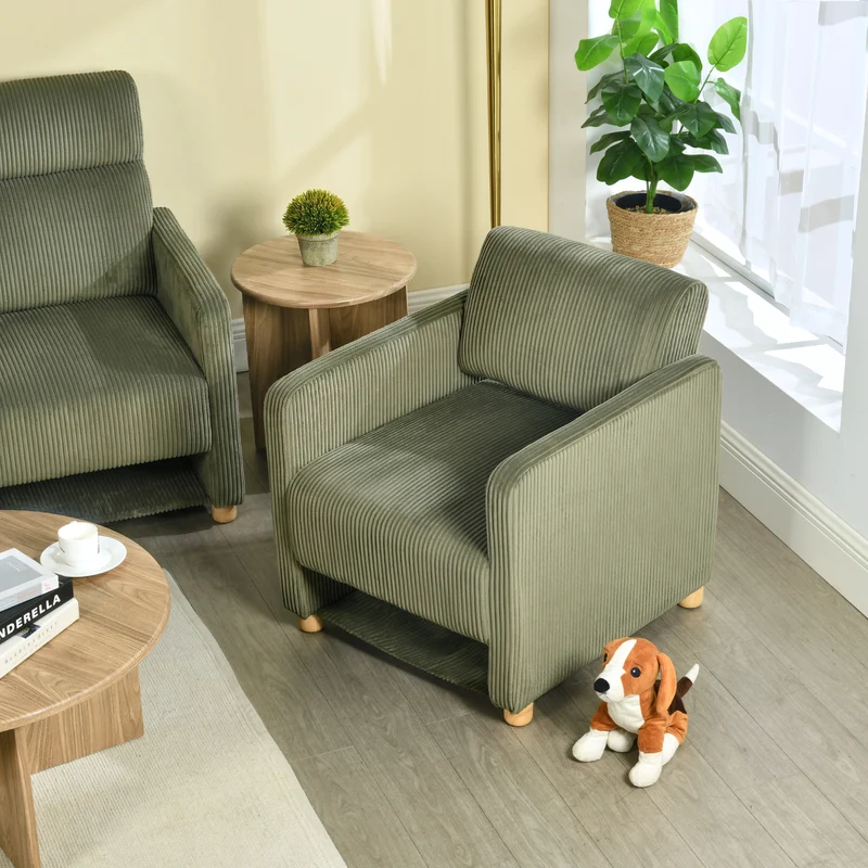 Fauteuil de détente 1 place canapé pour salon, fauteuil avec emballage en velours côtelé vert - KARIA
