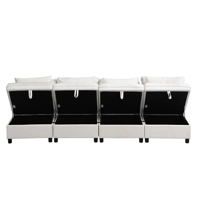 Ensemble de canapés modulables et séparables 4 places avec rangement, revêtu de chenille, beige