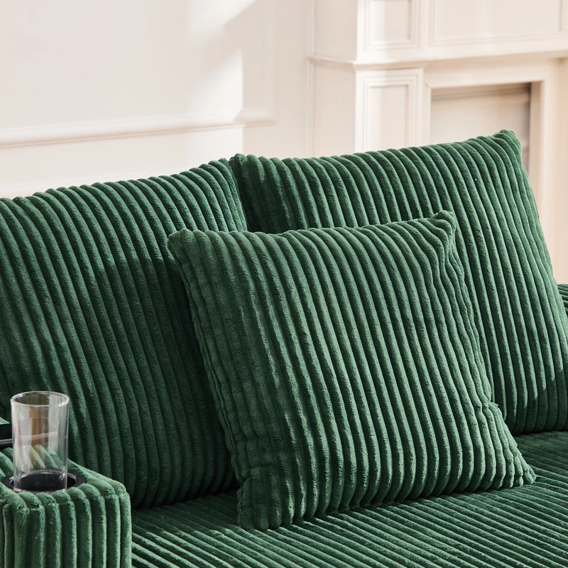 Canapé lounge en velours côtelé souple avec ports USB et éclairage d'ambiance LED, vert