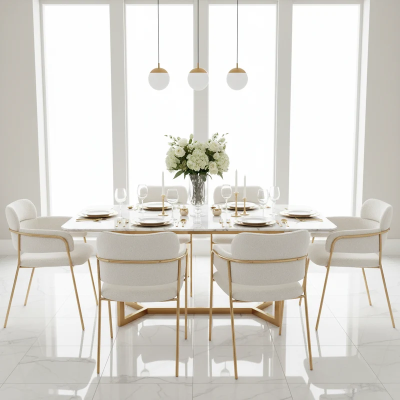 Lot de 6 chaises de salle à manger beiges avec pieds dorés, style moderne