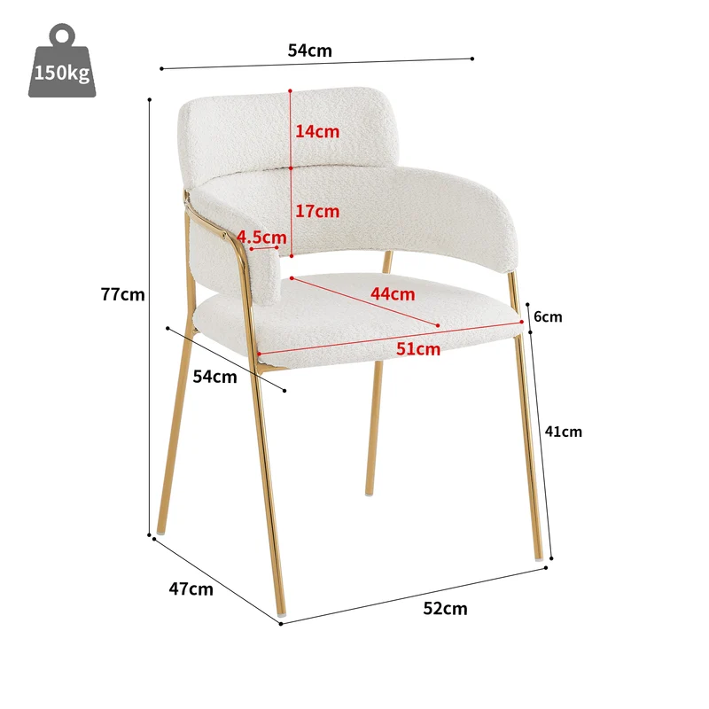 Lot de 6 chaises de salle à manger beiges avec pieds dorés, style moderne