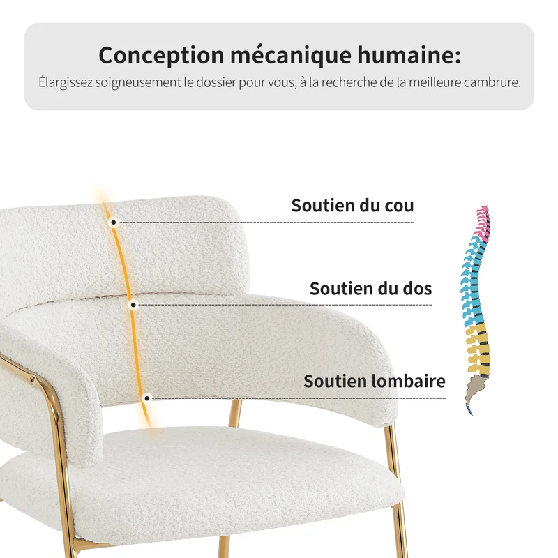 Lot de 6 chaises de salle à manger beiges avec pieds dorés, style moderne