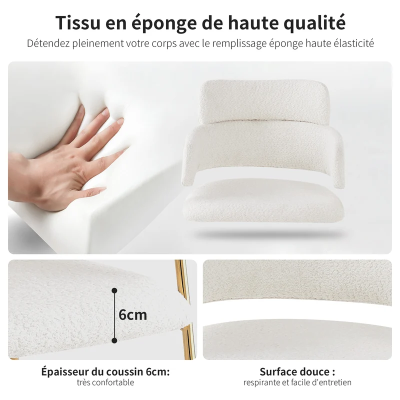 Lot de 6 chaises de salle à manger beiges avec pieds dorés, style moderne