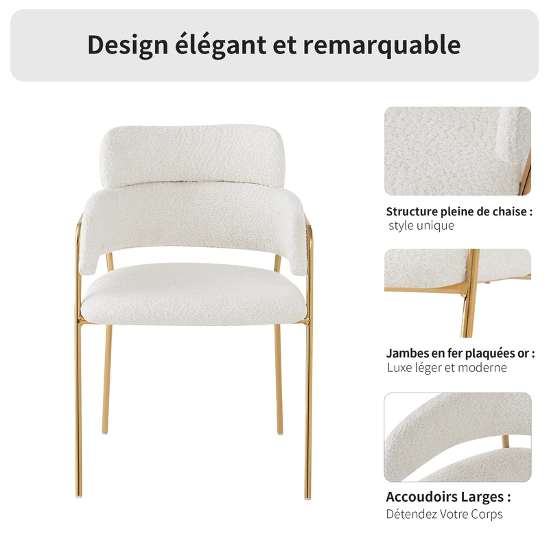 Lot de 6 chaises de salle à manger beiges avec pieds dorés, style moderne