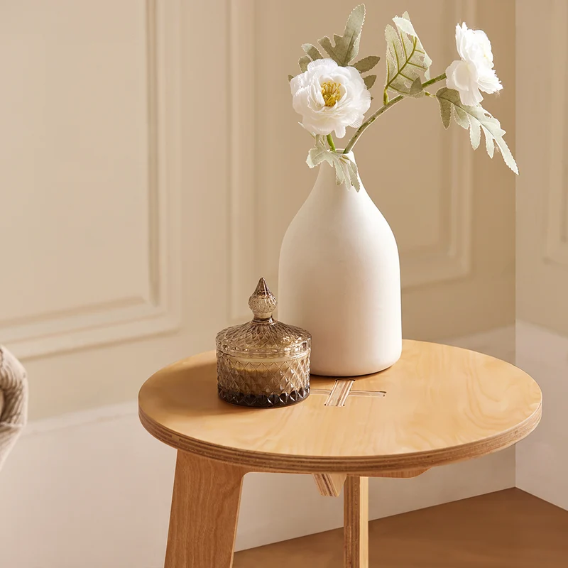 SoBuy HFBT02-N Table d'Appoint Ronde en Bois Table Basse Ronde Table de Chevet Bout de Canapé, Forme de C, Tenons et Mortaises