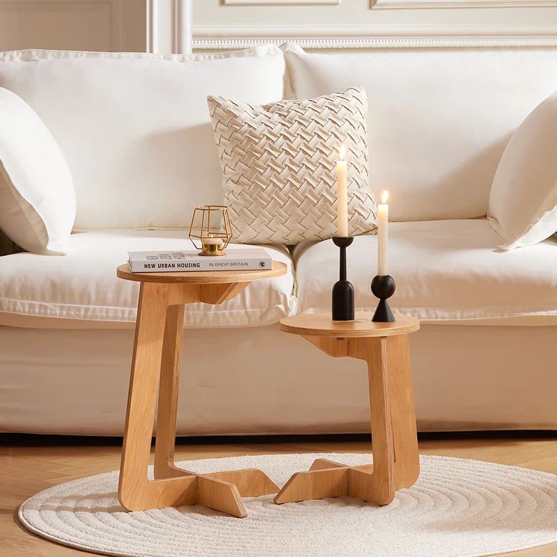 SoBuy HFBT02-K-N Table d'Appoint Ronde Table Basse Ronde Table de Chevet Bout de Canapé en Forme de C, Tenons et Mortaises