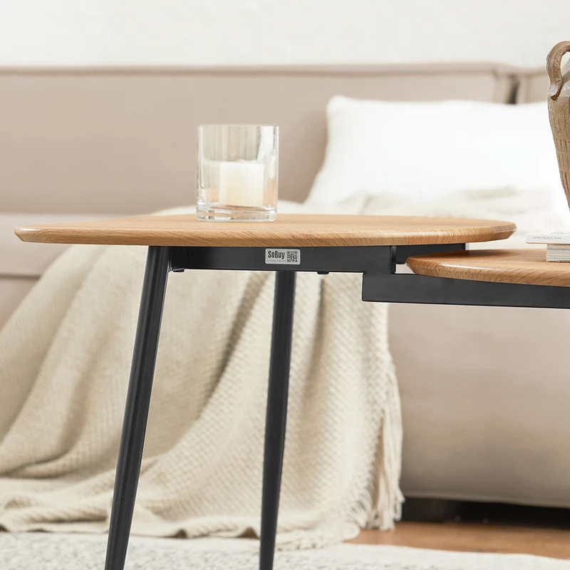 SoBuy FBT127-N Table Basse Table de Salon, Meuble de Salon Design, Structure en métal avec 2 Plateaux