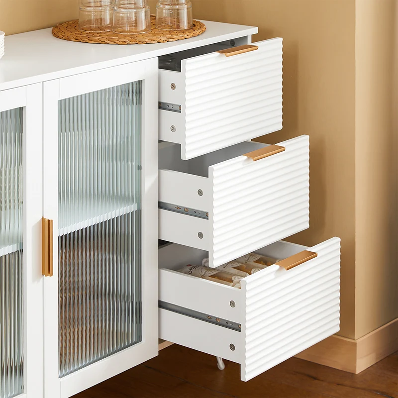 SoBuy FSB86-W Buffet Bas, Commode Armoire de Rangement, Buffet Bahut pour Cuisine Salle à Manger Salon Entrée avec Placard, 3 Tiroirs et 2 Portes Vitrées, 108 x 40 x 85 cm, Blanc