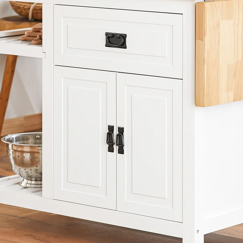 SoBuy KNL06-WN Placard ilot Central de Cuisine avec Plan de Travail Extensible en Bois d'hévéa, 2 Portes, 2 Tiroirs