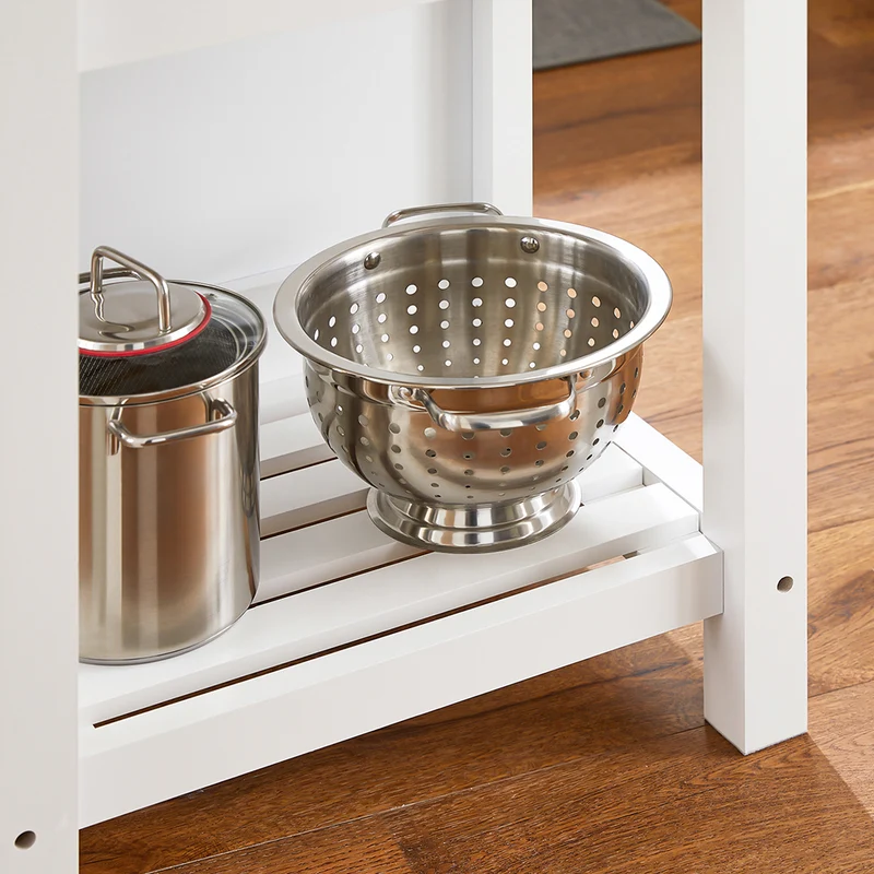 SoBuy KNL06-WN Placard ilot Central de Cuisine avec Plan de Travail Extensible en Bois d'hévéa, 2 Portes, 2 Tiroirs