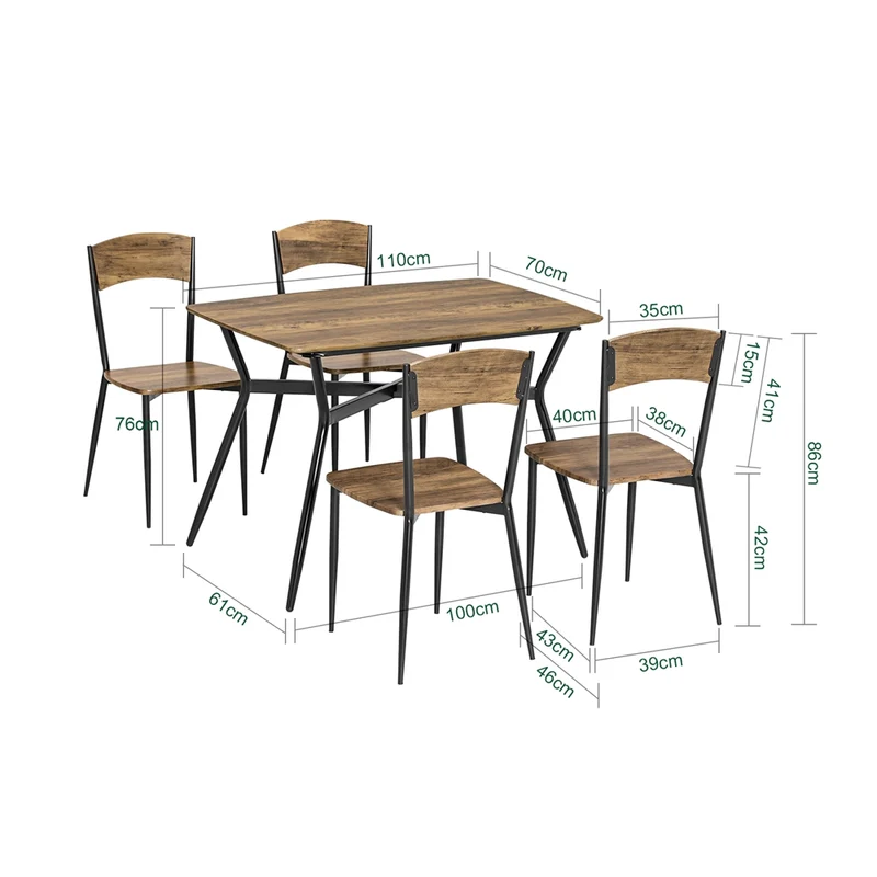 SoBuy OGT49-F Ensemble de Table à manger et 4 Chaises Table de Cuisine Set de 5 Pièces Cadre en Acier Table